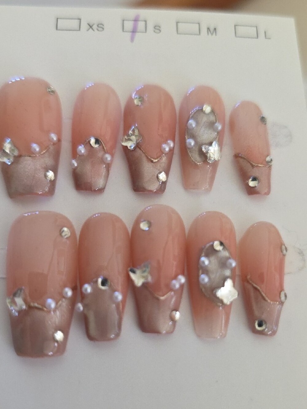 Pink Pearl & Rhinestone Press-On Nails Small - Picture 4 of 9